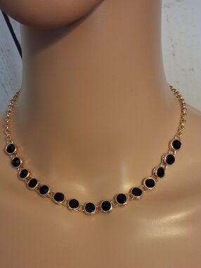 Goldtone Chain Necklace with Black Stones - Women's Jewelry